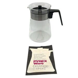 Vintage Pyrex 4 Cup Glass Carafe Coffee Pot With Lid And Manual Made In USA